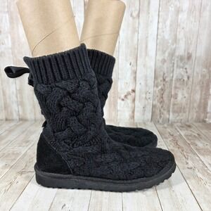 UGG Australia Black Knit Cable‎ Bow Back Suede Boots Women's